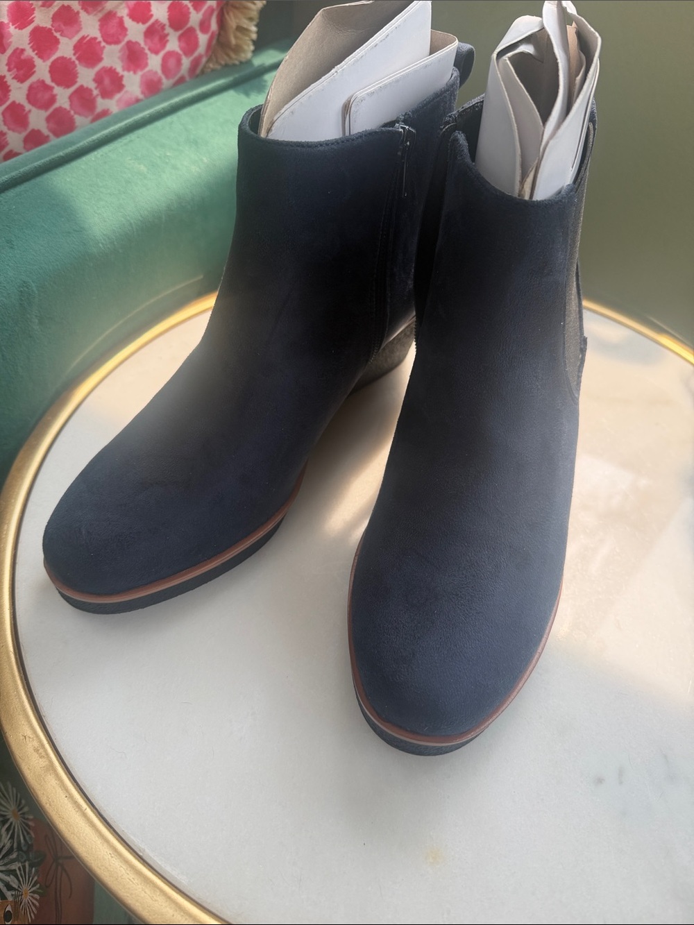 Aerosoles Women's Navy Blue Suede Ankle Boots - Classic Chelsea Style Sz 10 NEW